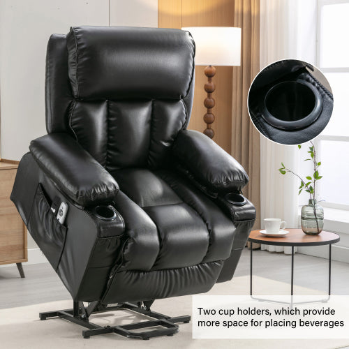 Power Electric massage lift lounge chair, suitable for the elderly, with heating and vibration functions,Fleece leather with USB, can be used for lying down. BLACK