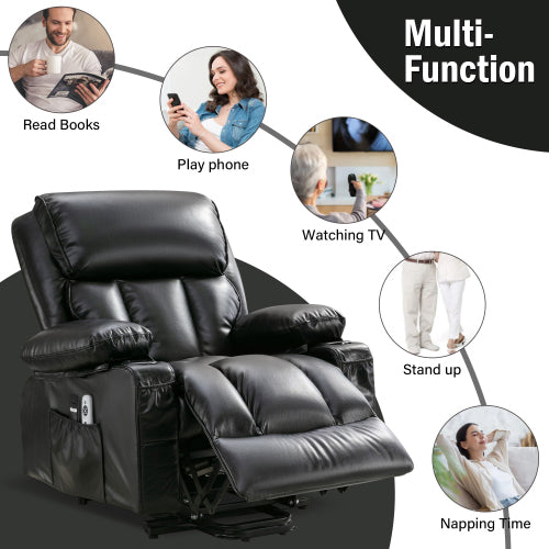 Power Electric massage lift lounge chair, suitable for the elderly, with heating and vibration functions,Fleece leather with USB, can be used for lying down. BLACK