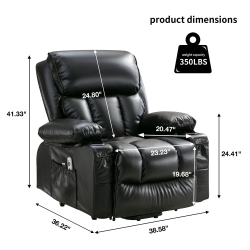Power Electric massage lift lounge chair, suitable for the elderly, with heating and vibration functions,Fleece leather with USB, can be used for lying down. BLACK