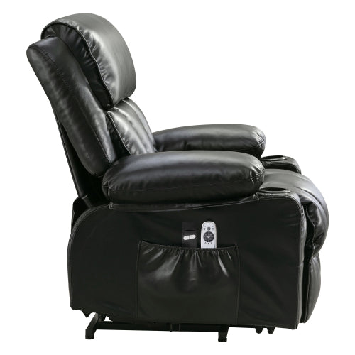 Power Electric massage lift lounge chair, suitable for the elderly, with heating and vibration functions,Fleece leather with USB, can be used for lying down. BLACK