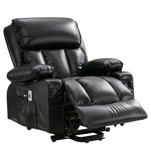 Power Electric massage lift lounge chair, suitable for the elderly, with heating and vibration functions,Fleece leather with USB, can be used for lying down. BLACK