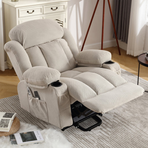 Power Lift Recliner Chair with Heat and Massage Electric Fabric Recliner Chair for Elderly with Side Pocket, USB Charge Port, Remote Control for Living Room (BEIGE)