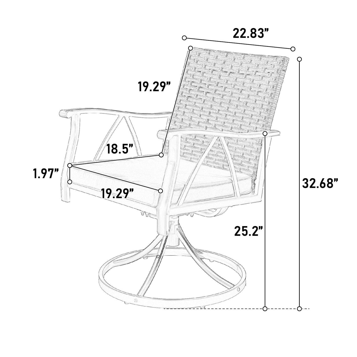 7 Piece Patio Dining Set ,Outdoor Wicker Furniture Set for Backyard Garden Deck Poolside with 2 Cushions Swivel Rocker Chairs,4 Cushions chairs,Table Top, Removable Cushions