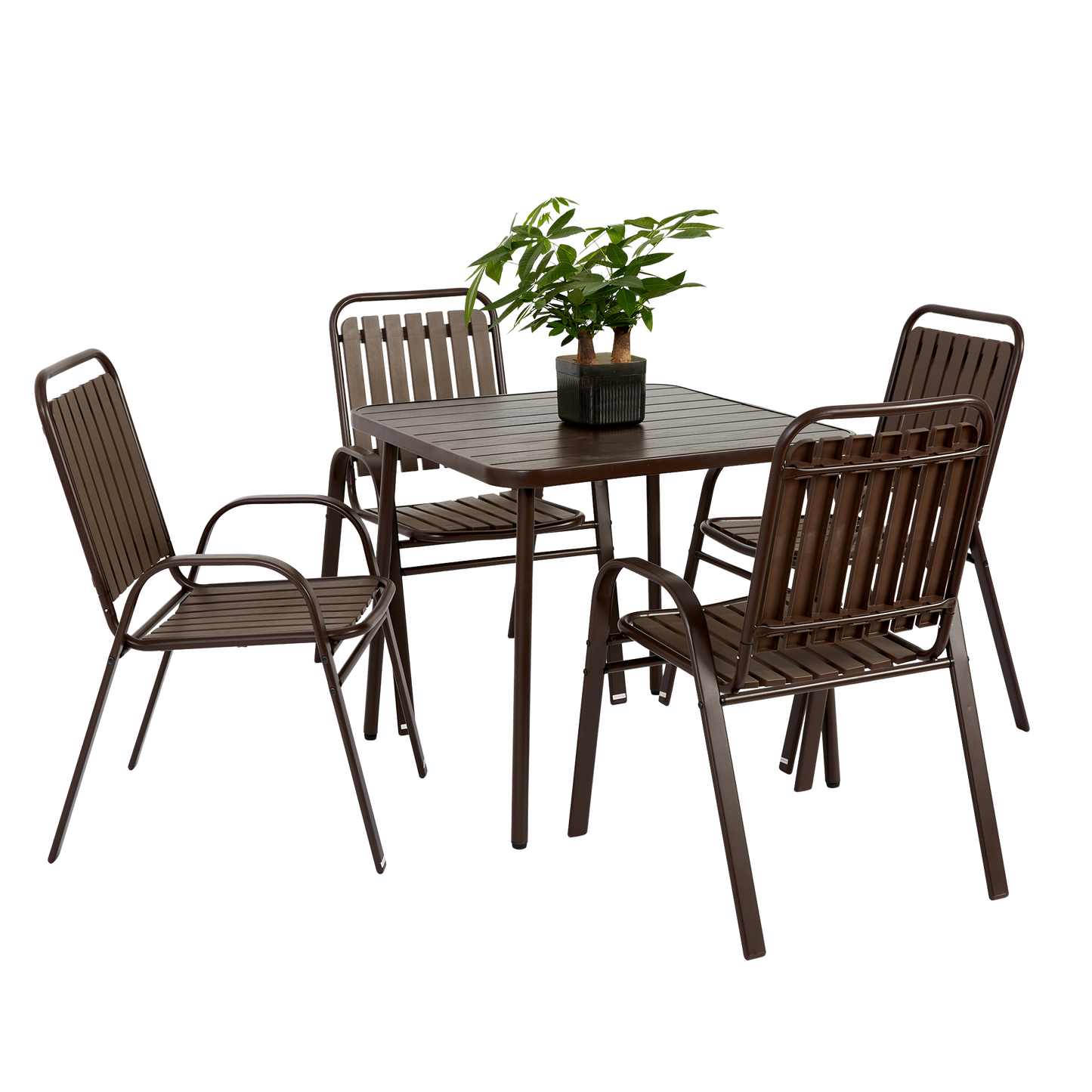 5-Piece Plastic chair and steel table Outdoor Dining Set, plastic Chairs and Table Set for Garden Patio, Brown