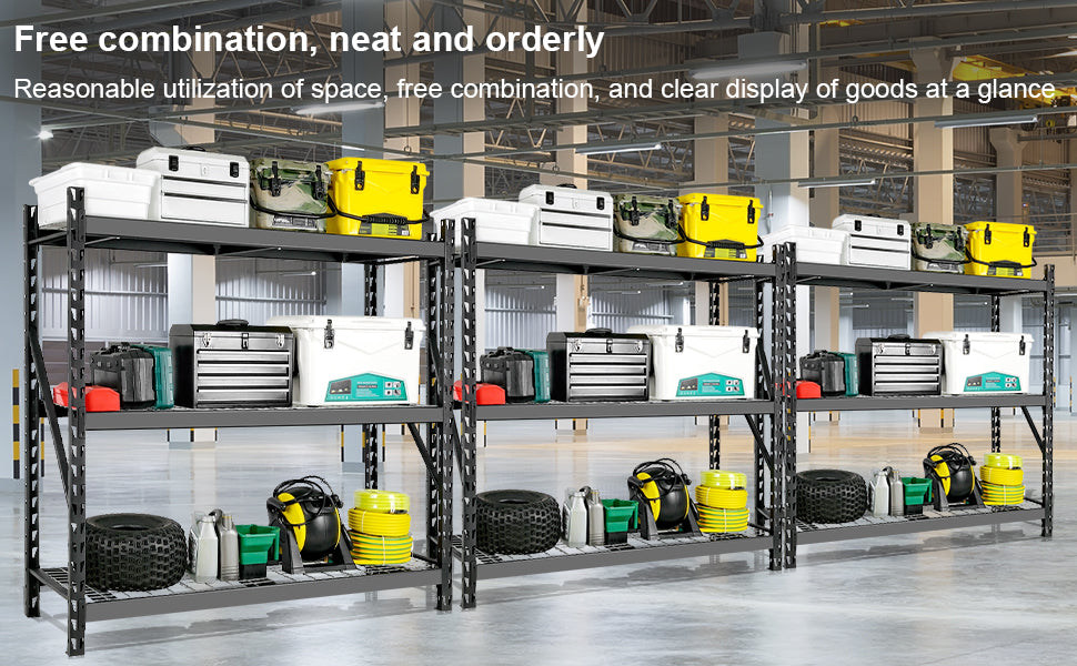 Garage Shelving Heavy Duty 72"H*77"W Garage Storage Shelves 6000LBS Heavy Duty Shelving Adjustable 3 Tier Metal Shelving for Garage Storage Shelving Industrial Shelving Storage Rack, Black