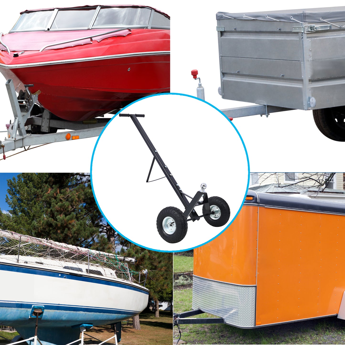 Trailer Dolly with Pneumatic Tires - 600 Lb. Maximum Tongue Weight Capacity, black color