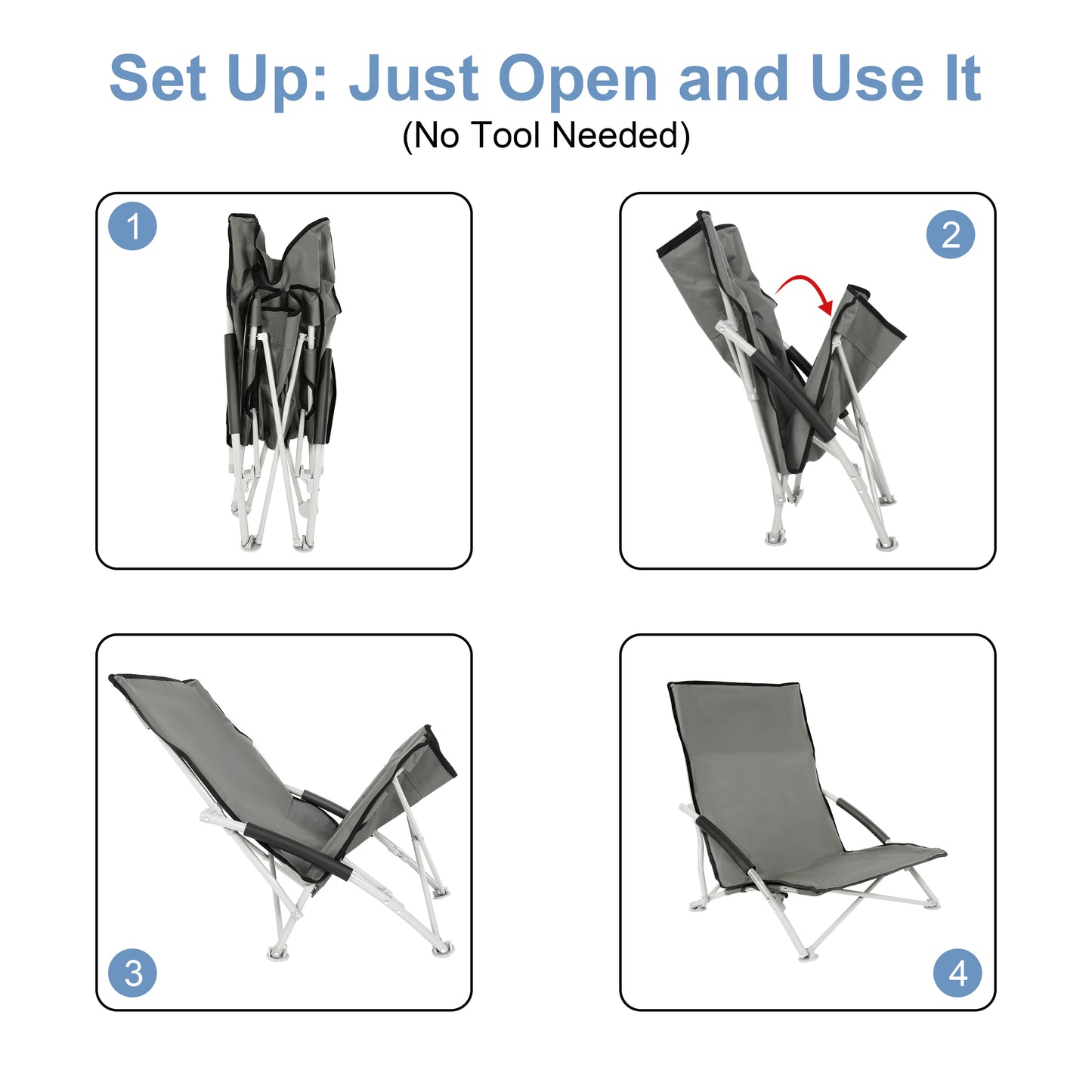 YSSOA Beach Camping Folding Adults with Carry Bag︱Low Profile, Lightweight, Portable Chair for Outdoor Travel, Picnic, BBQ (Color: Grey), 1-Pack, Black