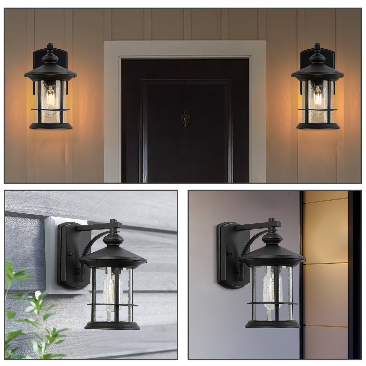 1 Waterproof Outdoor Wall Light, Clear Glass Sheet Outdoor Wall Light, Matte Black