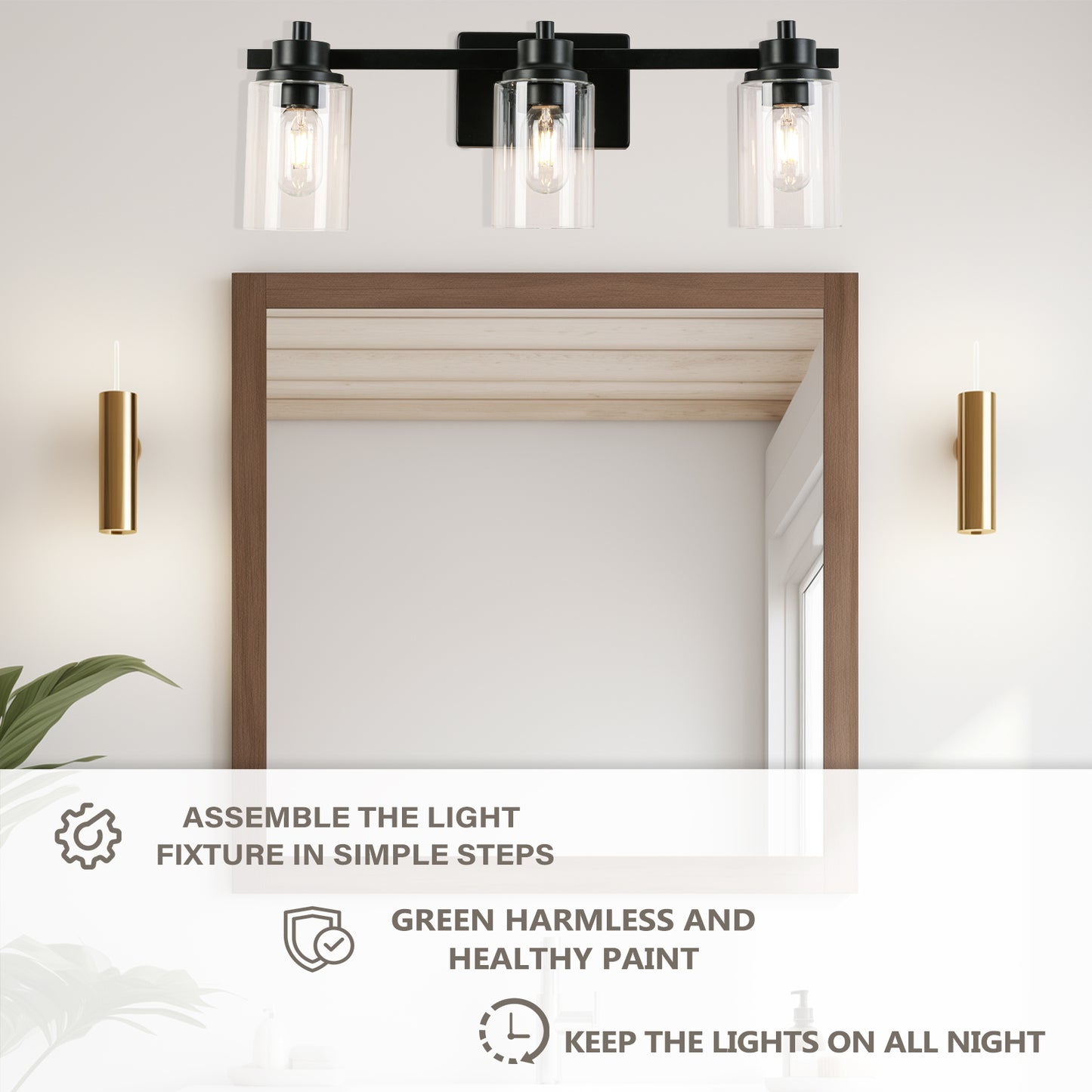 23-in 3-Light Black Led, Modern/Contemporary Vanity Light