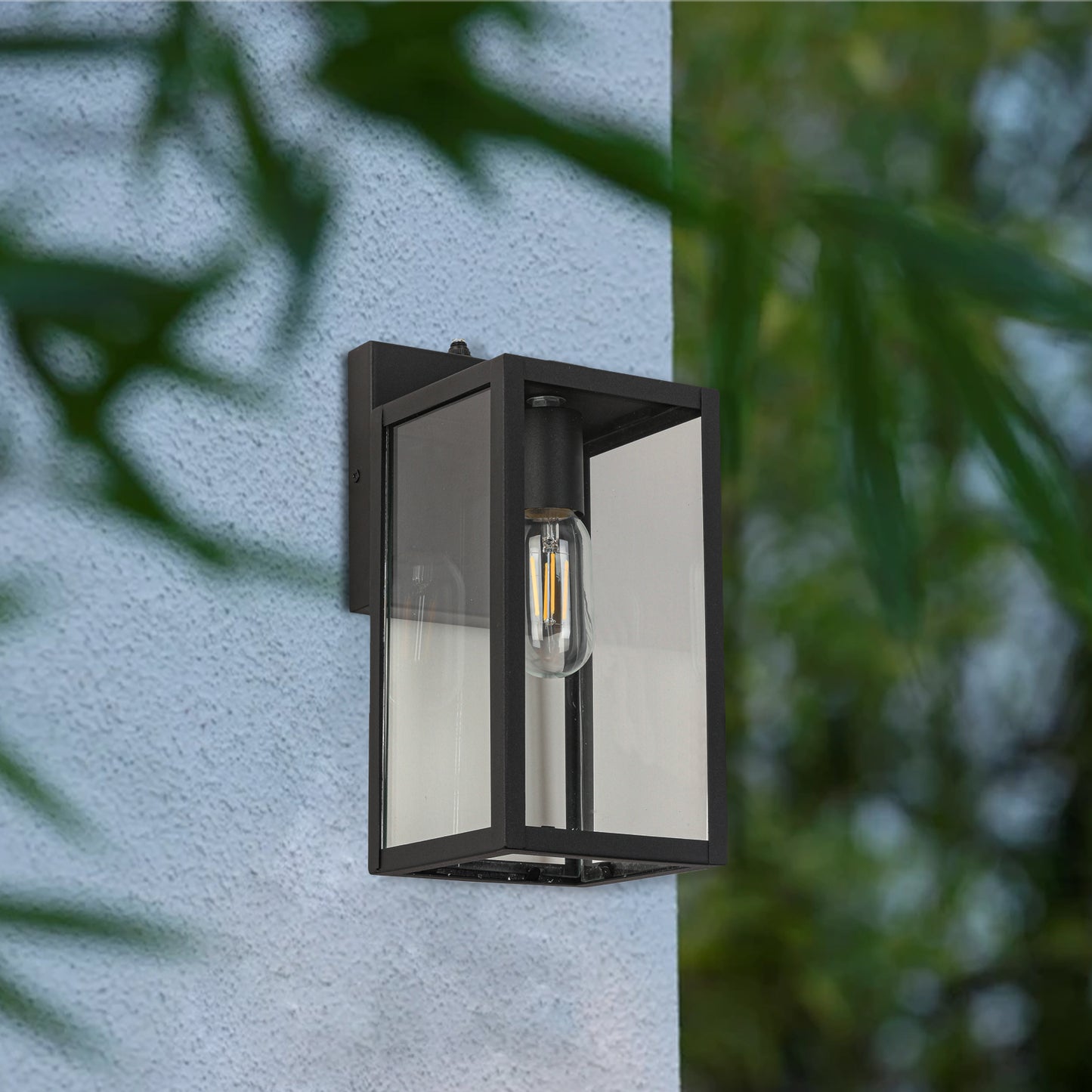 Dusk to Dawn Sensor Outdoor Wall Light, Waterproof Outdoor Wall Lamps, Wall Sconce with Seeded Glass, Matte Black