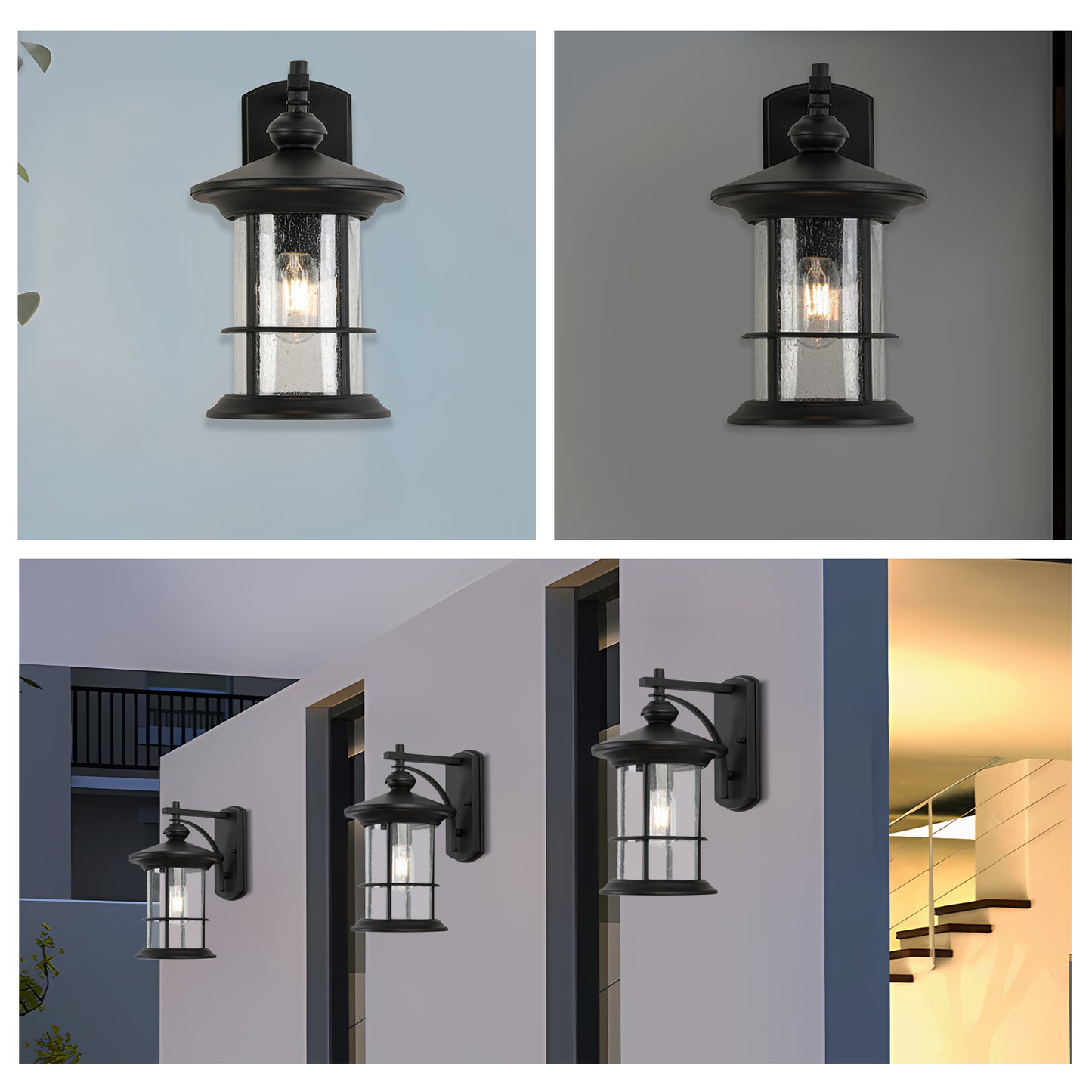 1 Waterproof Outdoor Wall Light, Clear Glass Sheet Outdoor Wall Light, Matte Black