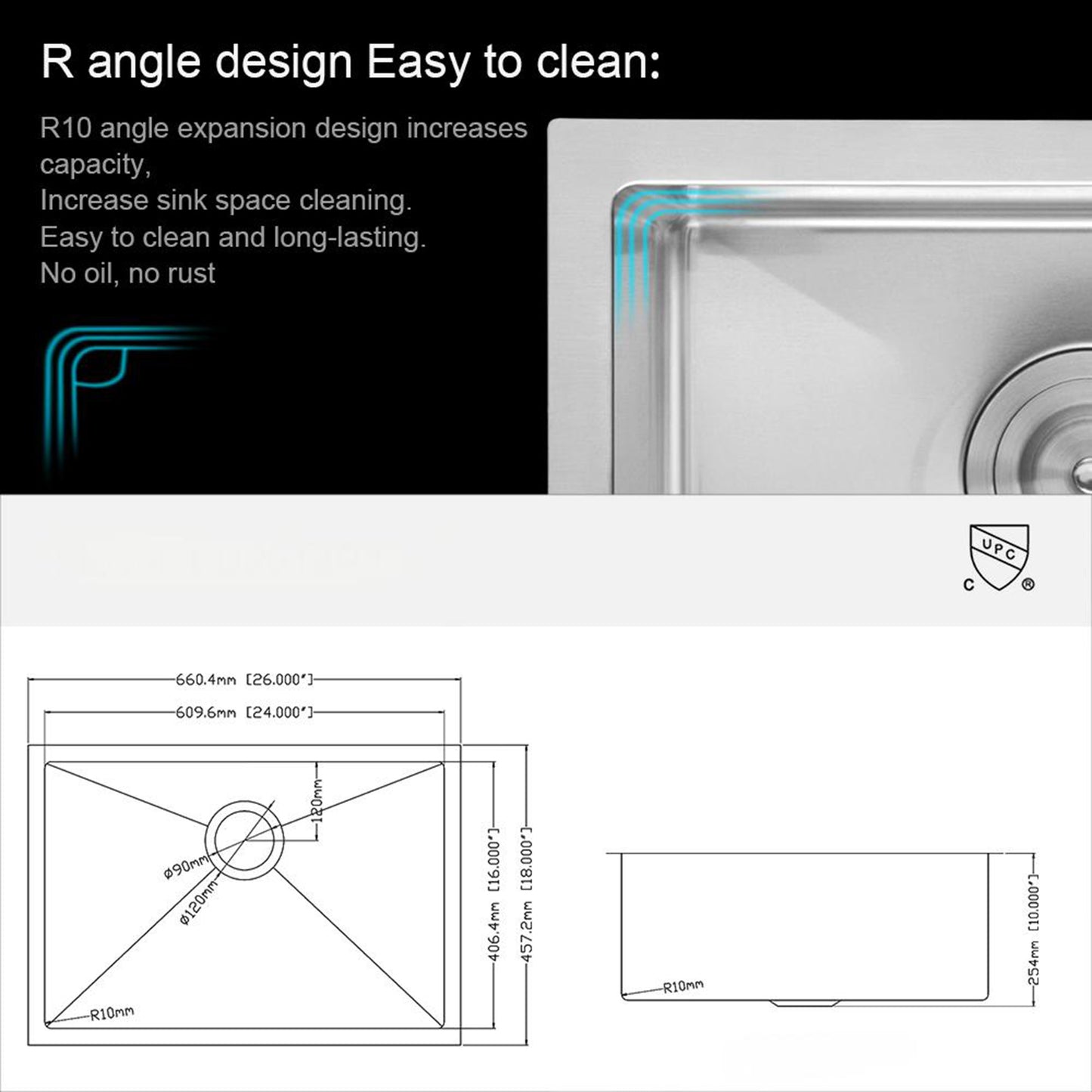 26 Inch Undermount Sink - 26"x18"x10" Undermount Stainless Steel Kitchen Sink 16 Gauge 10 Inch Deep Single Bowl Kitchen Sink Basin