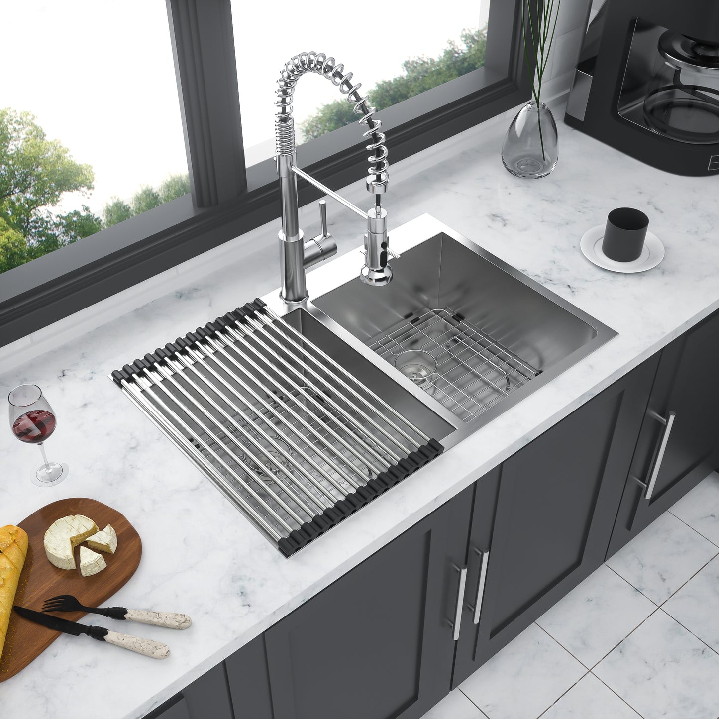Double Bowl (50/50) Drop in Sink - 33"x22"x9" Stainless Steel Kitchen Sink 18 Gauge with Two 9" Deep Basin
