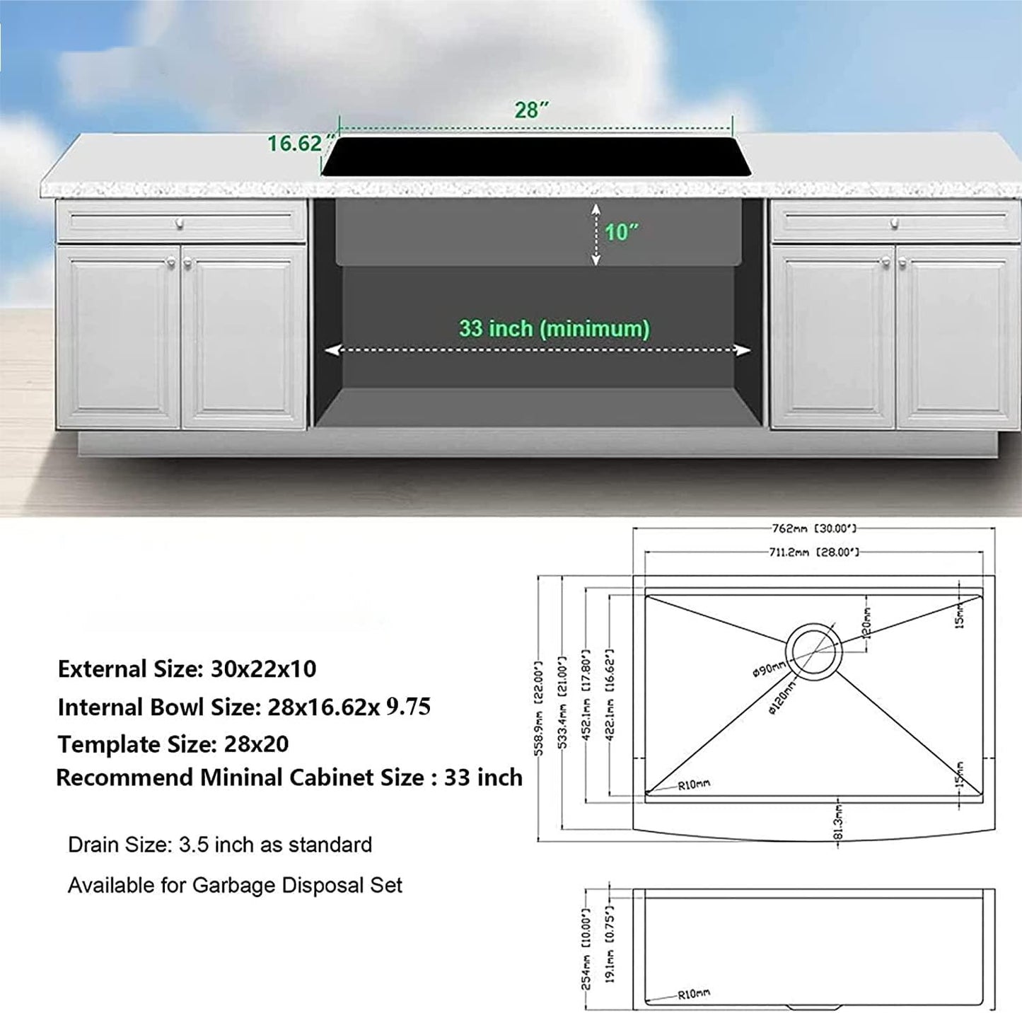 Farmhouse Sink Workstation - 30 Inch Kitchen Sink Gunmetal Black Stainless Steel 16 gauge Apron Front Kitchen Sink