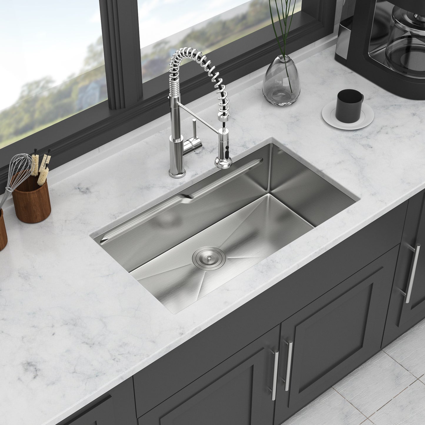 33" Undermount Kitchen Sink - 33 x 19 x 10 inch Single Bowl 16 Gauge Stainless Steel Ledge Workstation Kitchen Sinks