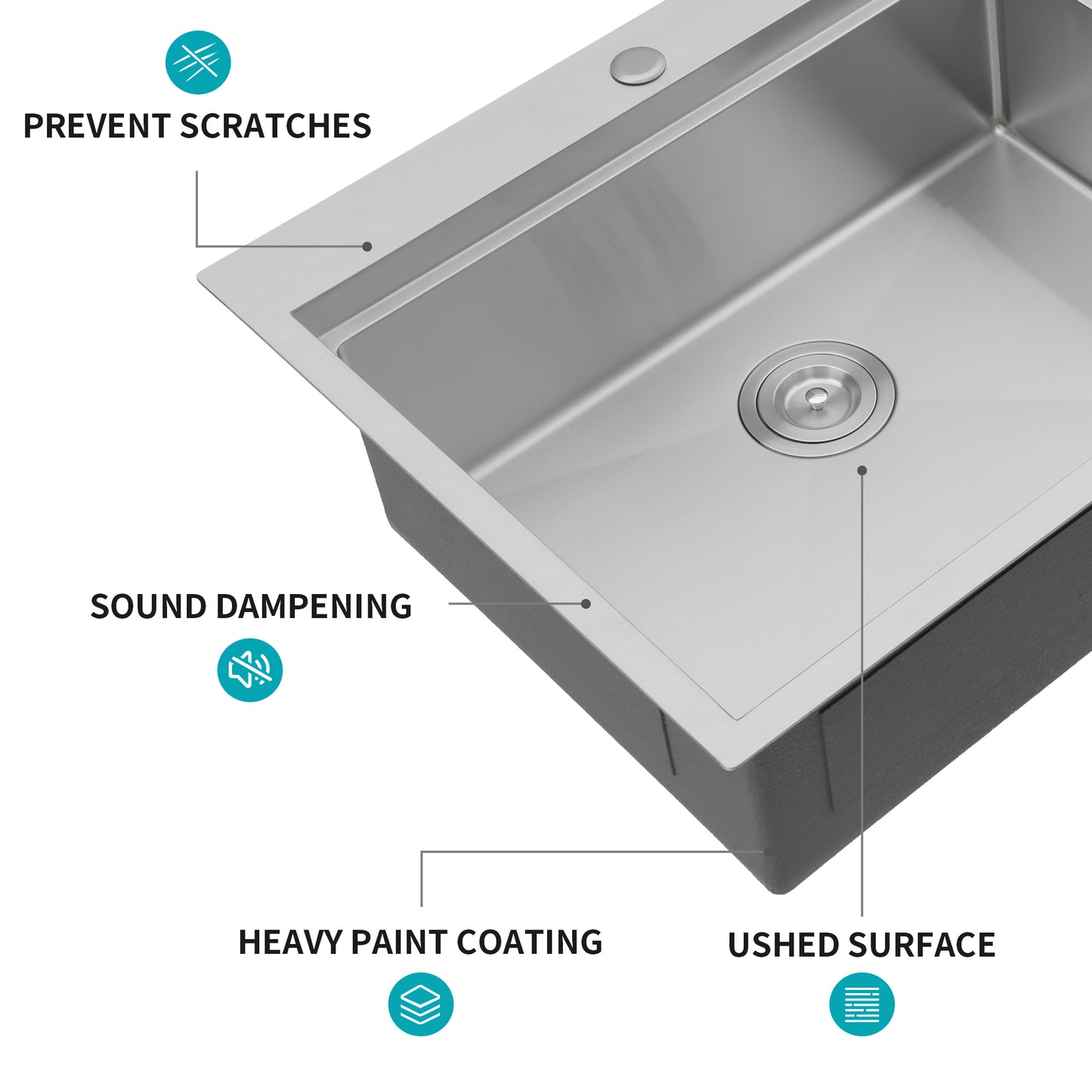33" Drop-in Kitchen Sink with Cup Washer - 33 x 22 x 10 inch Single Bowl 16 Gauge Stainless Steel Workstation Kitchen Sinks