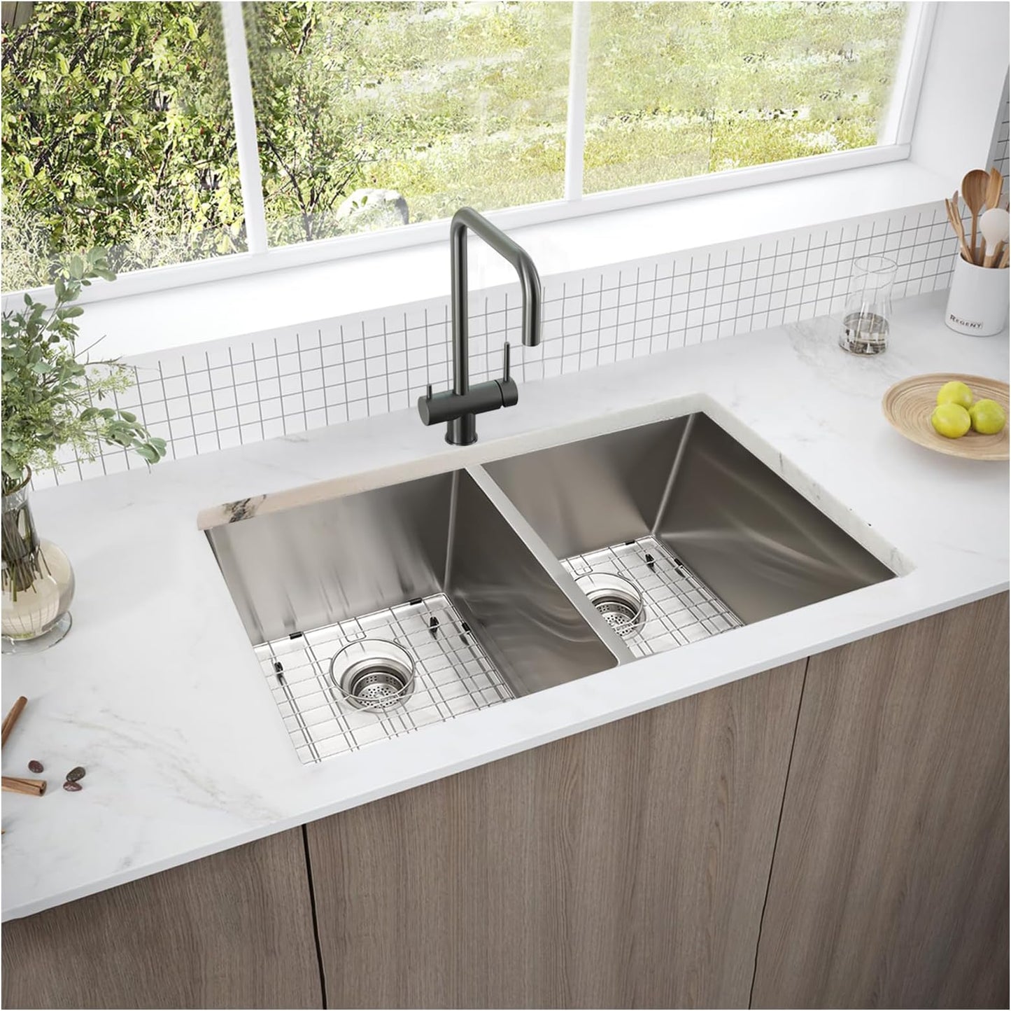 32" L X 19" W Undermount Double Bowl 16 Gauge 304 Stainless Steel Kitchen Sink (Sink Only)