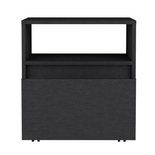 Nightstand 20inch H, with One Open Shelf, 1 Drawer and Casters, Black