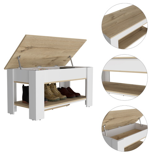 Storage Table, One Extendable Table Shelf, Four Legs, Lower Shelf -Light Oak / White