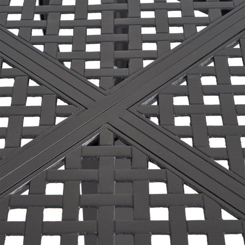 Outdoor Modern Aluminum Dining Table with Woven Accents, Antique Matte Black