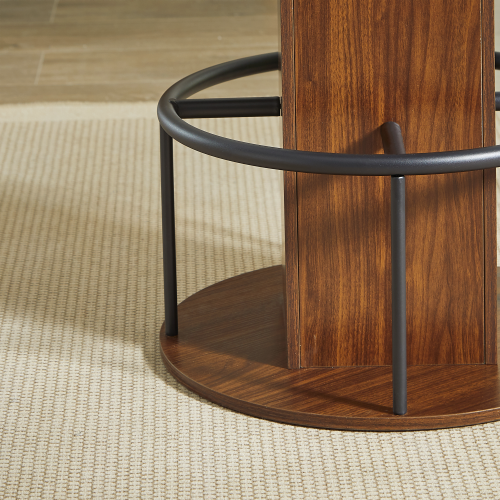 3-Piece Bar Table and Stool Set 31.5-inch round bar table with two stools Compact wooden dining bar with metal ring footrest Ideal for restaurants, cafes, bars, living rooms, and small spaces,Walnut