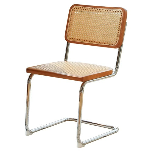 Woven Rattan Cantilever Dining Chairs with Chrome Frames, Set of 2, Teak