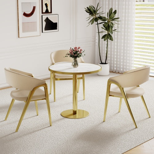 Round Modern Dinning Table 31.5 inches Bistro Table Tulip Table with Faux Marble top,Easy Assemble,Sturdy Metal Frame Diameter