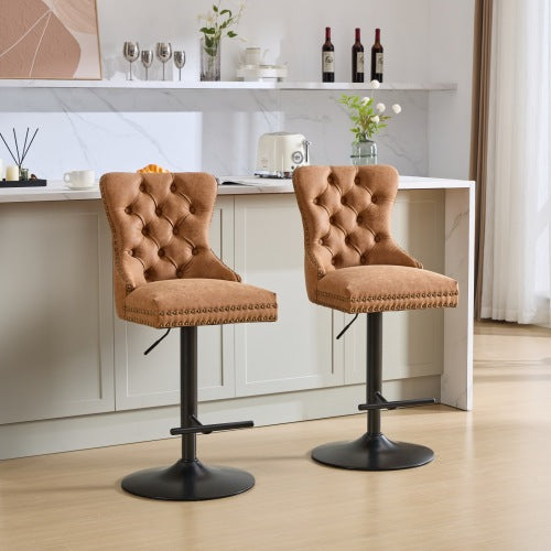 Aged and Retro PU Swivel Barstools Adjusatble Seat Height from 26-33 Inch, Modern Bar Stools with Backs Comfortable Tufted for Home Pub and Kitchen Island (Orange,Set of 2)
