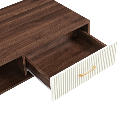 40.94inch Rectangle Coffee Table with Drawer, Walnut Solid Wood Leg Table, 220lbs Load