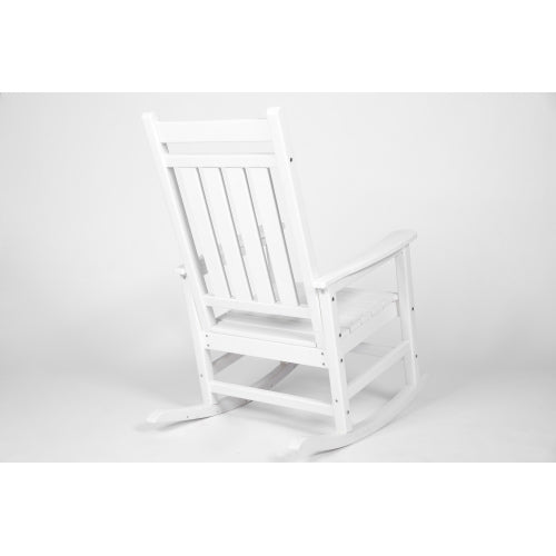 Oversized Rocking Chair with Wood-Texture, Outdoor Rocking Chair for Adults, All Weather Resistant Porch Rocker for Lawn Garden, White