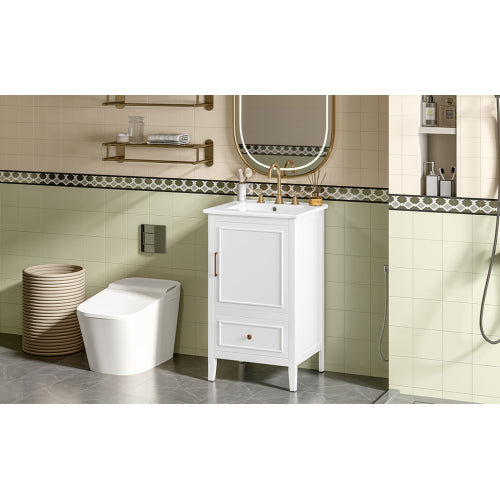 20" Bathroom Vanity with Sink, Bathroom Cabinet with A Door, Door Shelf Storage and Adiustable Foot Pads, A Drawer, White