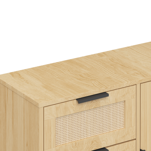 Modern Rattan Wood Dresser 3 Drawer Storage Cabinet with Adjustable Shelf Anti Tip