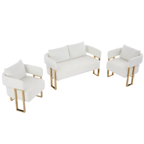 White Teddy-Fleece Decorative Side Accent Chair with Polished Gold-Metal Legs for Dressing-Area Reception-Room Office