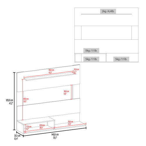 55.1 Inch White Wall-Mounted Floating Entertainment Center with Multi Open Storage Shelves