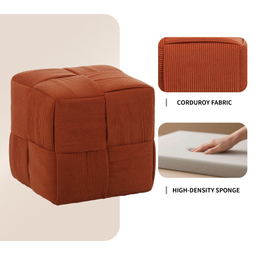 Brown Corduroy Ottoman Footstool with Square Woven Design