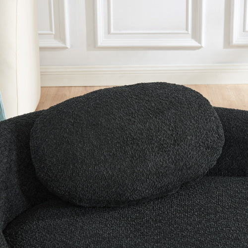 Black Modern Oval Bouclé Lazy Lounge Chair,Integrated Backrest & Side Armrest