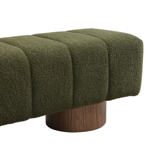 Upholstered Dining Bench for Dining Room, No-Assembly End of Bed Entryway Bench Ottoman for Bedroom Living Room, Green Boucle Fabric, Leg 300 LBS Weight Capacity