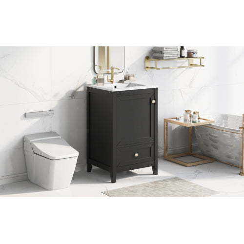 20" Bathroom Vanity with Sink, Bathroom Cabinet with Soft Closing Door, Storage Rack and A Drawer, Black