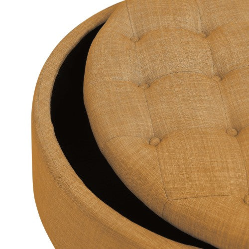 Linen Tufted Storage Ottoman with Nailhead Trim, Multiuse Footrest & Accent Stool for Bedroom Living Room Nursery