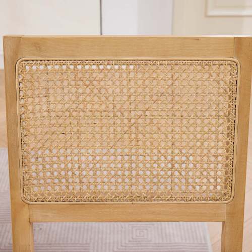 Set of 2 Tan Mid-Century Farmhouse Cane Rattan Dining Chairs, S-Spring Dual Rebound Cushion Solid Hardwood Side Chairs