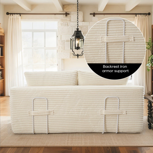 Beige Memory-Foam Convertible Compression Loveseat Sofa-Bed Corduroy No-Assembly Couch for Small Apartment