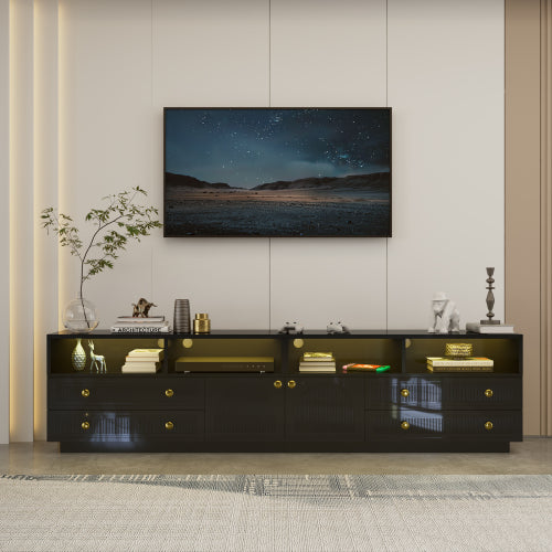 Black High Gloss TV Stand with LED Lights and Storage