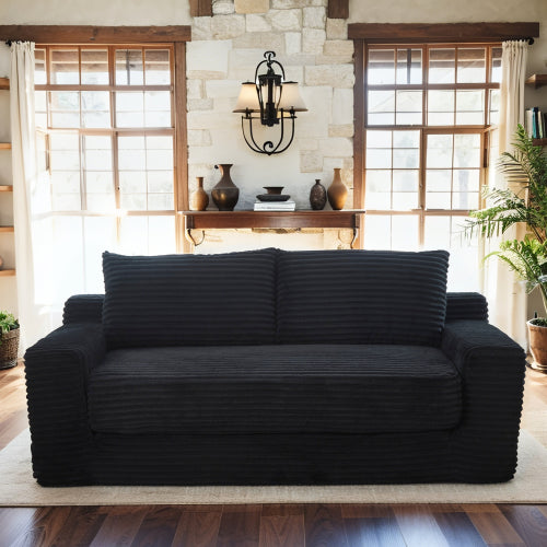 Black Memory-Foam Compressed Corduroy Convertible Loveseat, No Assembly