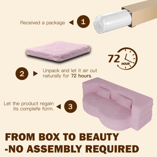 Pink Full-Size Sherpa Fleece Convertible Floor Sofa Bed, 2 Pillows, No Assembly