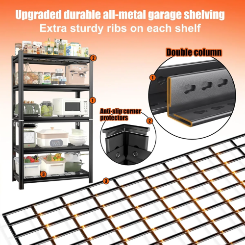 5-Layer Metal Storage Rack, Adjustable Height Storage Rack, 2000 Pound Load, Suitable For Garages, Kitchens, Supermarkets, Storage Rooms, And Gyms. Black, Requires Assembly