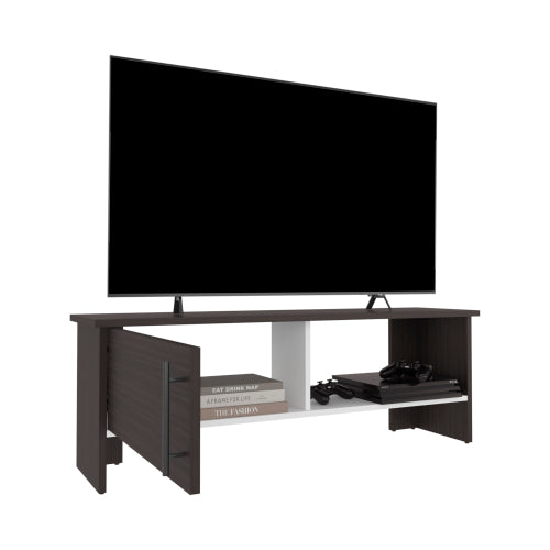 Dark Walnut and White 47 inch TV Stand with Cabinet & Open Shelf