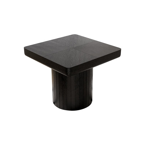 23.6inch Modern Square End Table, Solid Wood Veneer Parquet Top with Grooved Cylindrical Base, Matte Black