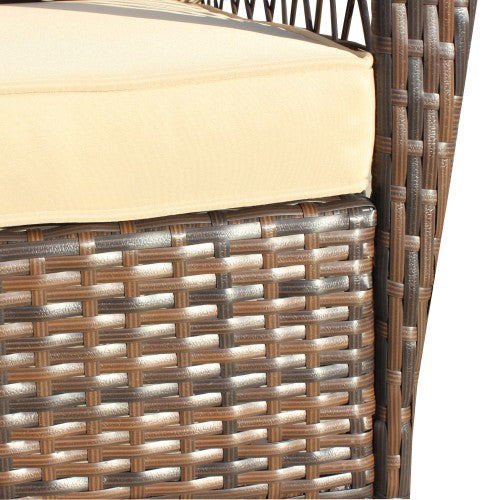 Outdoor Wicker Rocking Chair with Wide Seat, Thick, Soft Cushion, Rattan Rocker w/Steel Frame, High Weight Capacity for Patio, Garden, Backyard, Shallow brown Cushion
