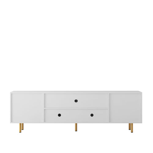 White Fluted 68 inch TV Stand with Storage Cabinets and Gold Legs