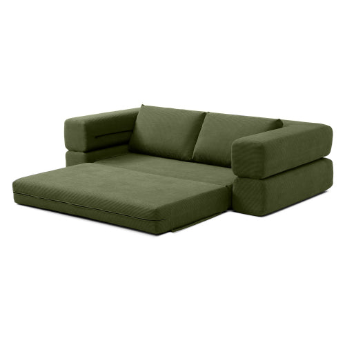 Green 81 inch 3-in-1 Corduroy Convertible Floor Sofa Bed, Boneless Futon